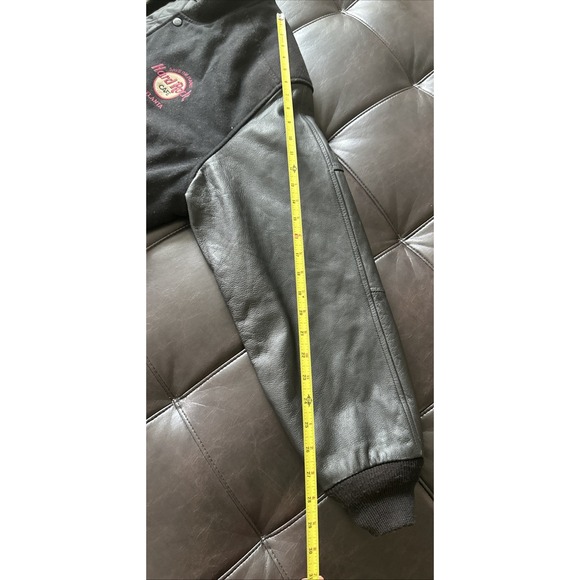 Hard Rock Cafe Atlanta Sze Med Leather Wool Jacket Blk Love Serve ALL 90's Retro - Picture 16 of 16